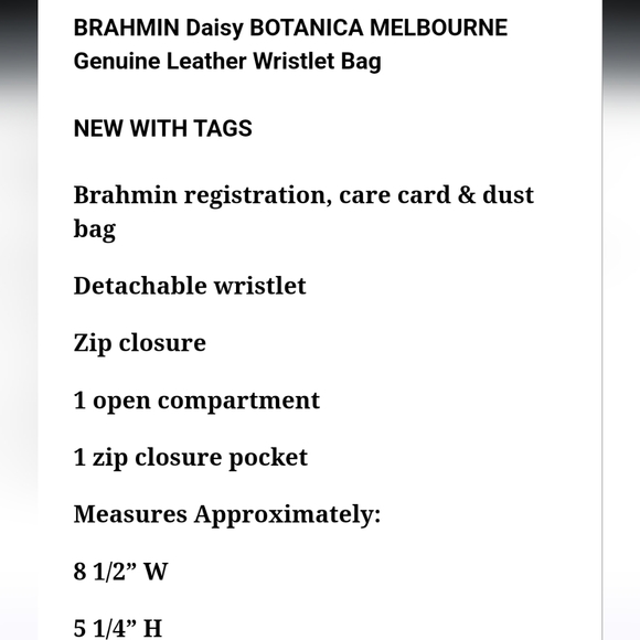 NWT ❣️Brahmin 💎 Daisy Botanic Melbourne Leather Wristlet W/Dustbag Authentic ! - Picture 8 of 8